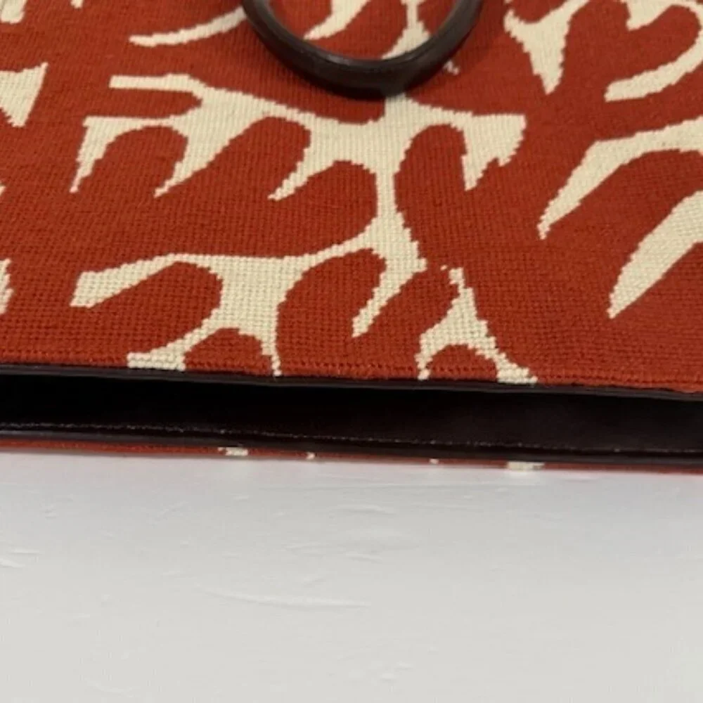 Dransfield & Ross Woven Textile Tote Bag Rich Rust & Ivory Leaf Design